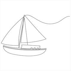 Sailboat ship continuous one line drawing vector illustration