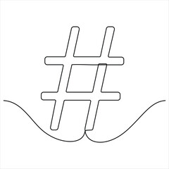 One line drawing of Hashtag symbol minimalist continuous line art vector for social media and digital content