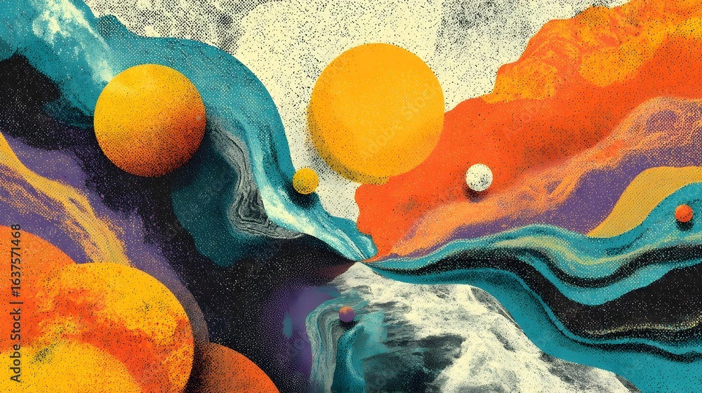 Poster a captivating abstract composition featuring a dynamic interplay of vibrant colors organic shapes an