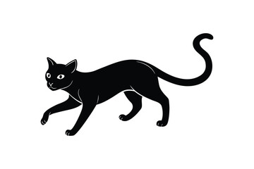 Silhouette art design illustration of a Siamese cat in mid-pounce.eps