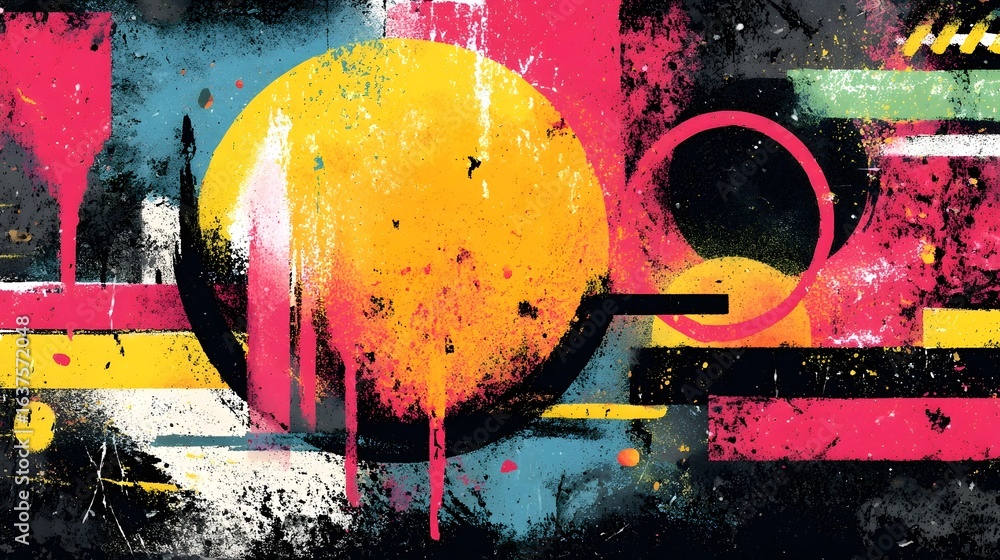 Poster a captivating abstract painting featuring a striking arrangement of bold vibrant colors and dynamic 
