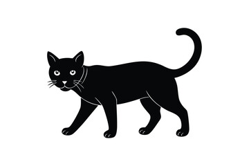 Silhouette art design illustration of an American Shorthair cat walking.eps