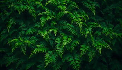 Lush green fern fronds in a dense forest canopy