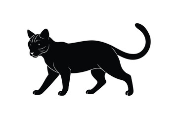 Silhouette art design illustration of a Bengal cat stalking forward.eps