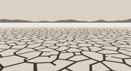 Cracked earth landscape illustration. Shades of brown, simple background