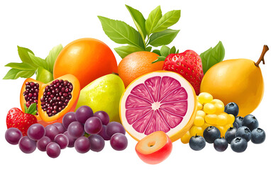Fresh fruits assortment isolated on transparent background