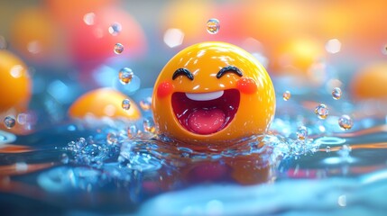 Joyful emoticon in water splashes