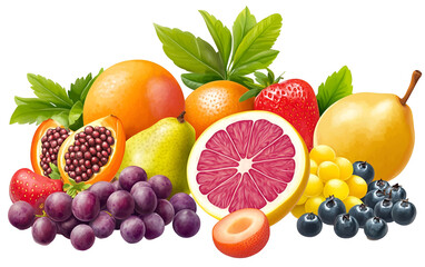 Fresh fruits assortment isolated on transparent background