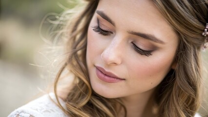 Close-Up Portrait of a Beautiful Young Woman with Soft Makeup