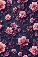 Seamless Dark Pink Peony Floral Pattern