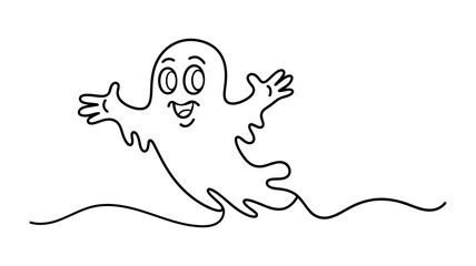 Cute ghost continuous line drawing vector illustration