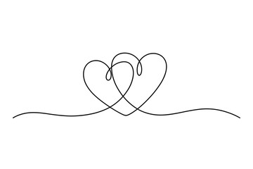 Fototapeta premium Two hearts continuous line drawing vector illustration