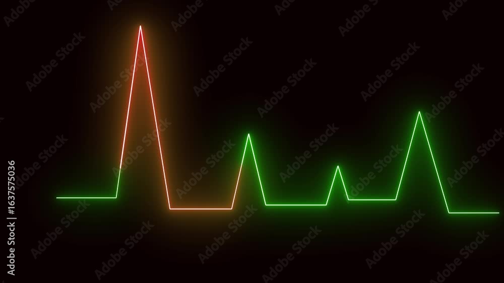 Poster red green neon heartbeat waveform. medical data visualization abstract motion graphics loop. glowing