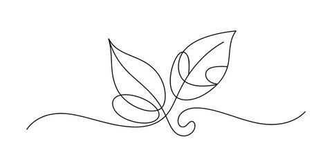 Two leaves continuous line drawing vector illustration
