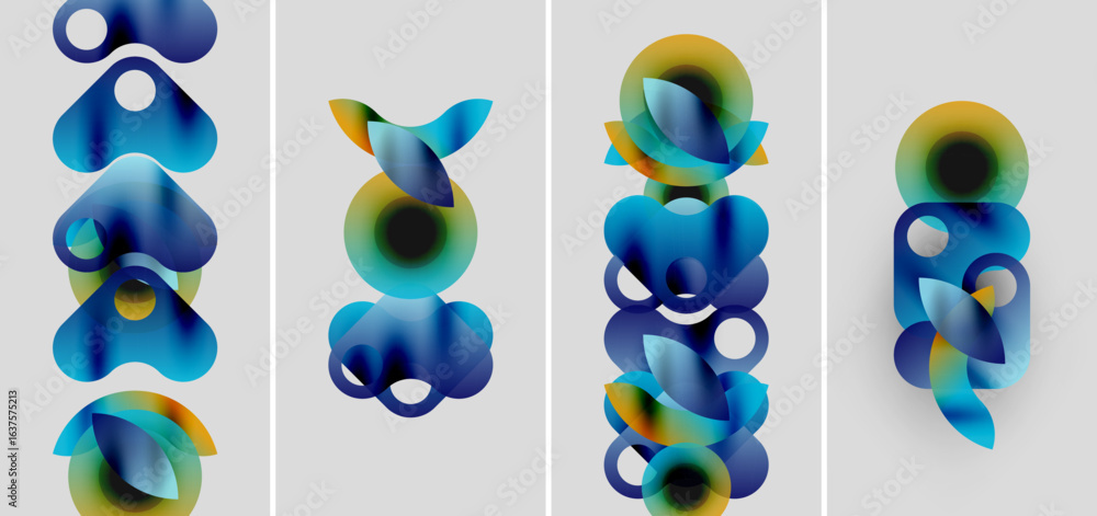 Aufkleber abstract compositions featuring overlapping blue, yellow shapes. minimalist design, clean background