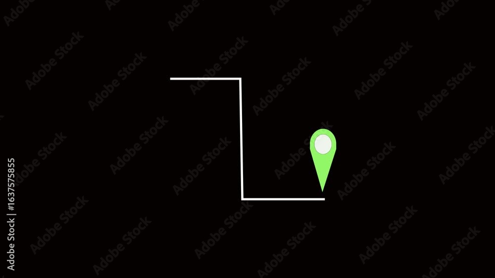 Poster green location pin reaching destination animated g p s map app interface motion graphics. green loca