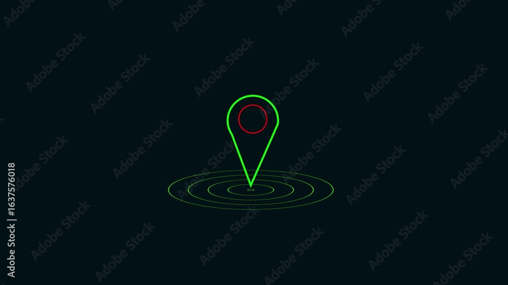 Poster neon glowing green red g p s location marker animation seamless loop. animated digital g p s locatio