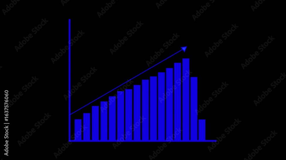 Poster blue bar graph chart animation showing growth, success, and upward trend in financial data. business