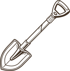 Outline icon of a shovel used for digging on a transparent background