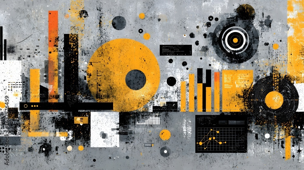 Poster a dynamic and captivating abstract composition featuring a cityscape inspired design with bold geome