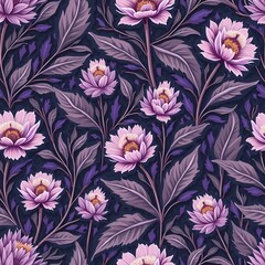 Seamless Dark Purple Floral Pattern