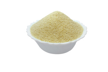 Whole wheat called Suji or Rawa on white background top view.