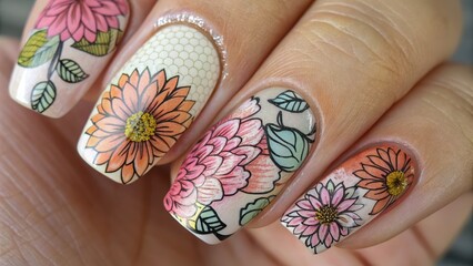 Beautiful Floral Nail Art Design with Colorful Flower Patterns