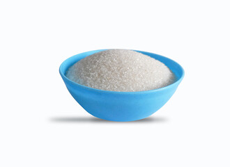 Granulated sugar in a bowl on  white background 
