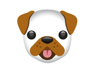 White and brown cartoon styled face of dog icon with tongue hanging out