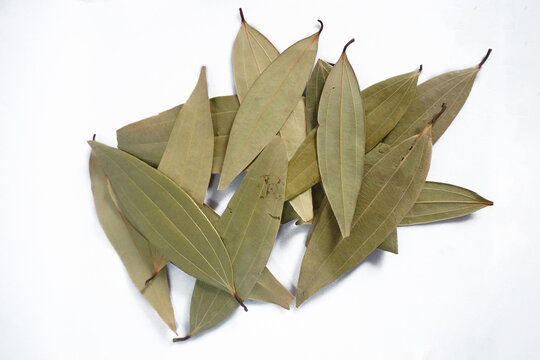 bay leaves isolated on white background. for cooking chicken, mutton  top view 
