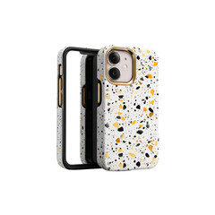 Stylish iPhone Case with Terrazzo Pattern - Gold and Black Accents