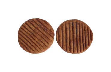 delicious Chocolate Chip Cookie and cream biscuit on white background tow biscuits.