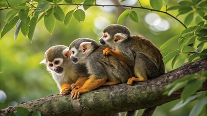 Obraz premium Baby Monkeys on Tree Branch – Heartwarming Jungle Wildlife Moment