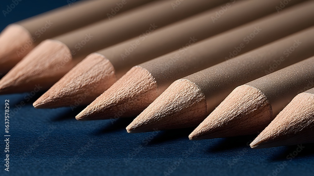 Poster close-up view of several pencils arranged in a row.