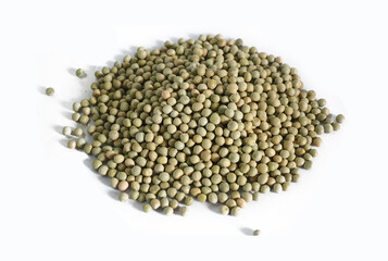 Dried green peas isolated on white background.