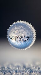 Frozen Crystal Ball: Intricate Ice Patterns on Glass Sphere, Winter Macro