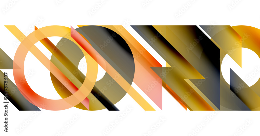 Poster abstract geometric composition. overlapping shapes, warm colors dominate, creating dynamic visual ef