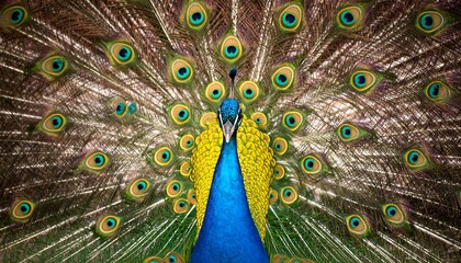Obraz premium Close-up of a peacock displaying its vibrant plumage