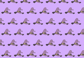 Patrón de gorros de brujas en fondo morado