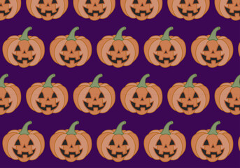 Patrón de calabaza sonriente en fondo morado