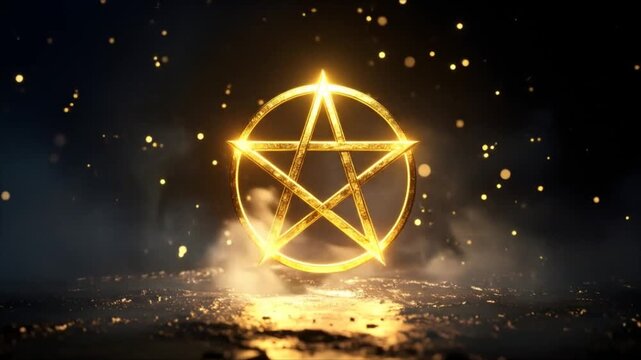 A circular pentagram appears in the air, emitting a golden glow.