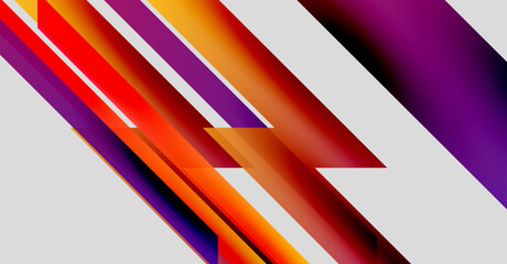 Abstract composition featuring diagonal stripes. Vivid orange, purple hues dominate, creating dynamic visual effect. Minimalist design, modern aesthetic.