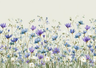 Delicate floral border.  Soft pastel wildflowers in shades of purple, blue, and white