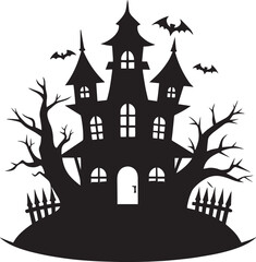  Halloween hunted house silhouette vector icon illustration