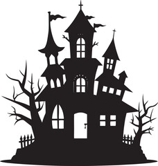  Halloween hunted house silhouette vector icon illustration