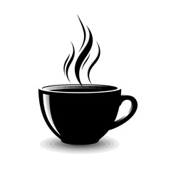 Black Silhouette Icon Food 3D – A 3D black silhouette of a coffee cup with steam rising