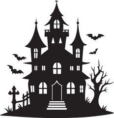  Halloween hunted house silhouette vector icon illustration
