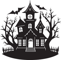  Halloween hunted house silhouette vector icon illustration