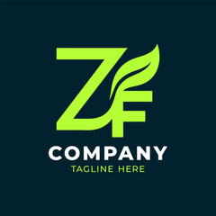 ZF letter green leaf logo design
