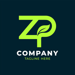 ZP letter green leaf logo design